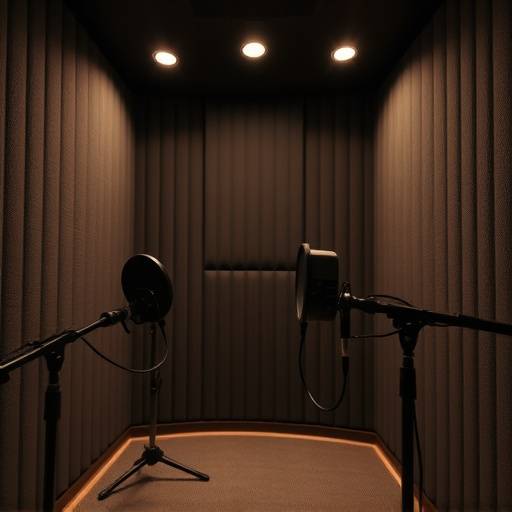 Soundproofed voice-over booth